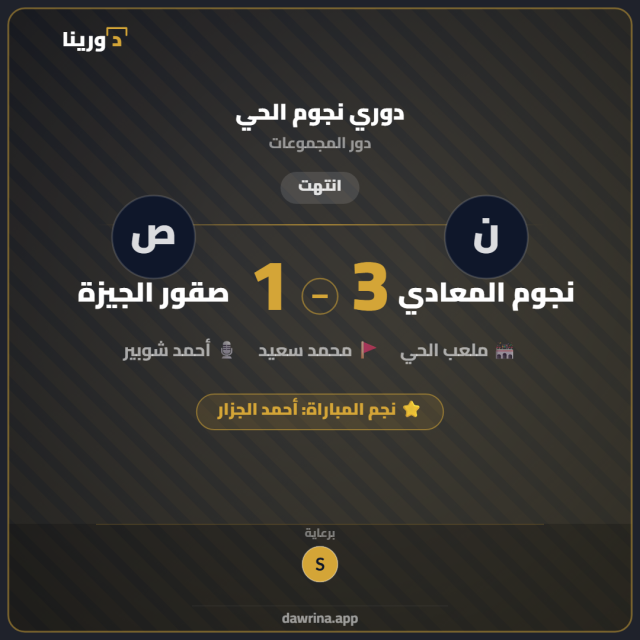 كارت نتيجة مباراة جاهز للمشاركة
